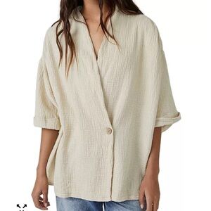 We the free -Free People Lou Cream Textured Cotton Blazer Top